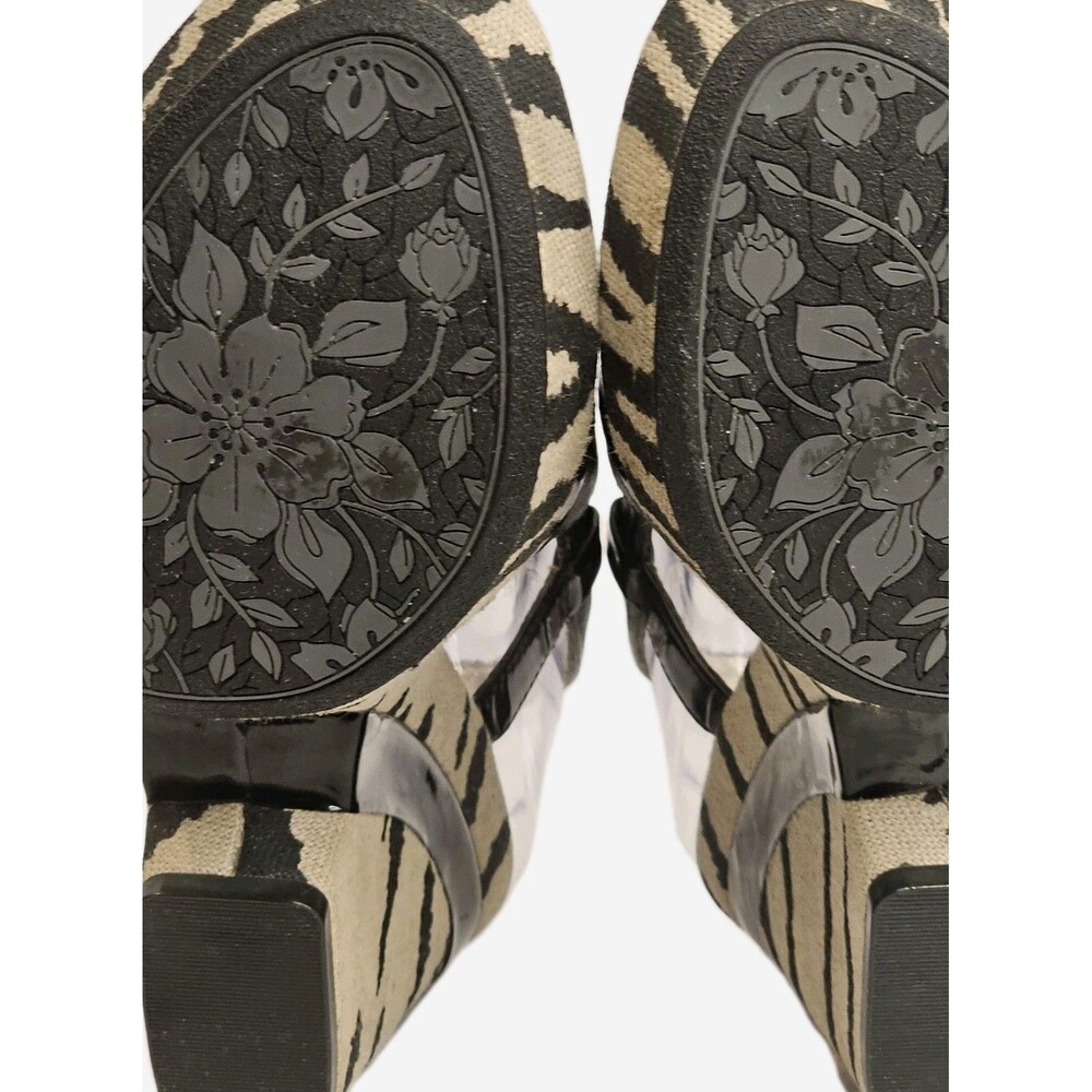 Zebra Print Wedge Sandals Black Leather Strappy Platform Peep Toe Heels 6M - Picture 8 of 9